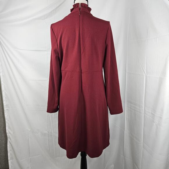 Sharagano Red Ruffle Front Mock Neck Dress Women’s 8 Long Sleeve Knee Length - Picture 4 of 9